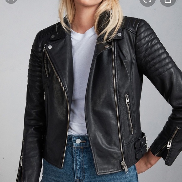 All Saints Paplin Leather Biker Jacket sold out - Picture 2 of 12